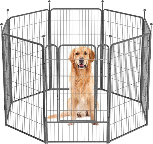 Dog Playpen,32/40/45 Inch Height in Heavy Duty, Folding Indoor Outdoor Anti-Rust Dog Exercise Fence, Portable Pet Playpen with Door for Large Medium Small Dogs and Pet (8 Panels, 45 Inch) Silver