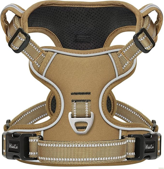 HEELE Dog Harness, Dog Harness for Small Medium Large Dogs No Pull Adjustable Padded Reflective Harness with Handle for Walking Training, Brown, XL