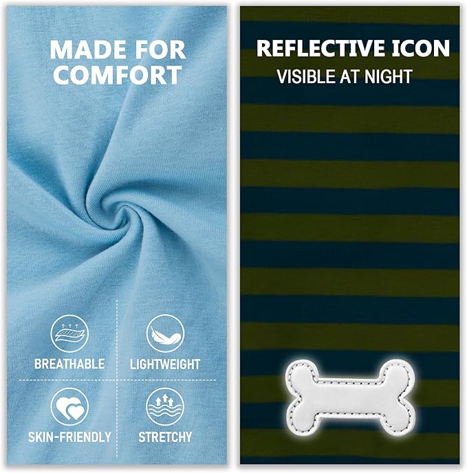 KYEESE 2Pack Dog Shirts Small Tee Soft for Small Dogs Striped T Shirt Lightweight Sleeveless Vest Cotton Tank Top Clothes, Large,Blue+Striped