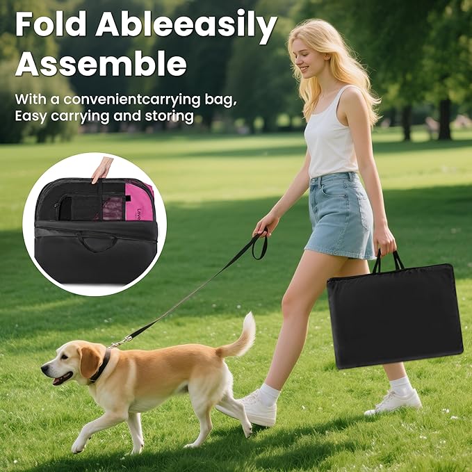 Love's cabin Pet Puppy Dog Playpen, Small Dog Tent Crates Cage Indoor/Outdoor, Portable Playpen for Cat, Foldable Pop Up Dog Kennel Playpen with Carring Case, Removable Zipper Top, Pink