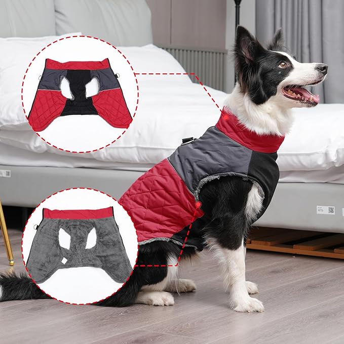 Warm Fleece Dog Coats for Small Dogs,D-Rings Waterproof Puppy Jacket for Cold Winter,Red XS