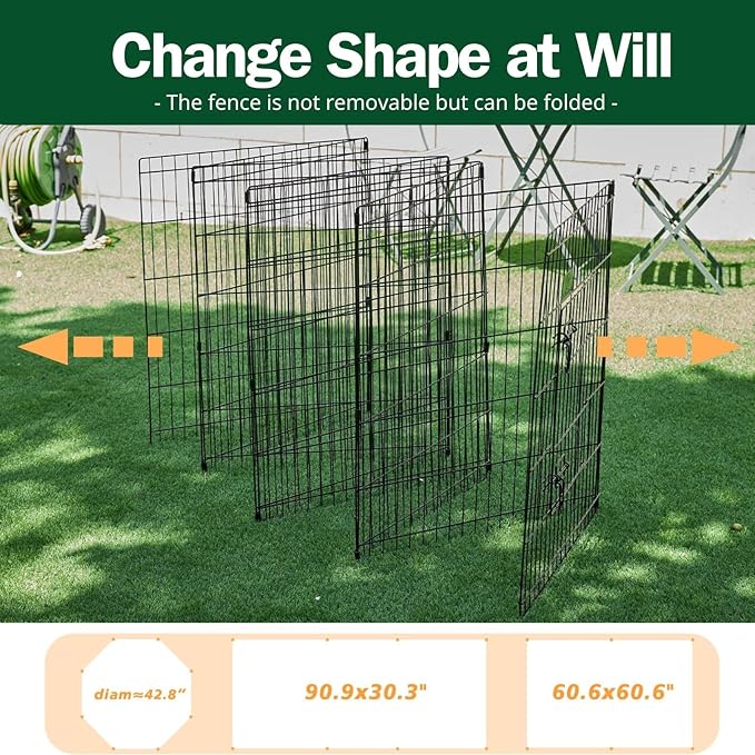 PJYuCien Dog Playpen, 8 Panels 36’’H Dog Pens Indoor with Bottom Pad, Metal Foldable Pet Puppy Exercise Fence Crate Kennel, Better for Medium Animals,Black