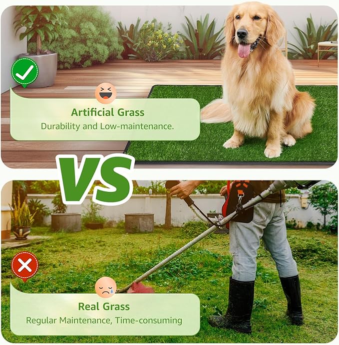 LOOBANI 45x29in Large Dog Grass Potty Tray - Dog Litter Box with 2-Pack Replacement Artificial Grass Puppy Training Pads - Potty Tray for Balcony Apartment Indoor Outdoor Use