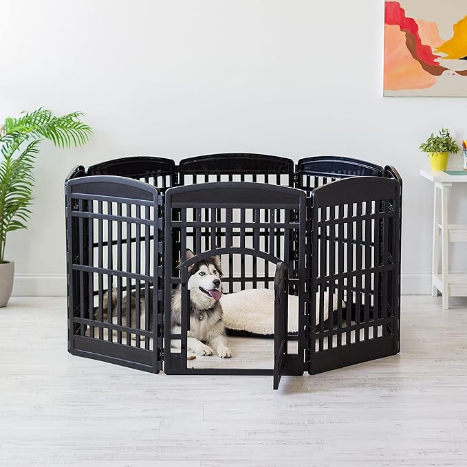 IRIS USA 34" 8-Panel Dog Playpen with Door, 63 x 63 x 35, Puppy Fence, Puppy Playpen, Dog Play Pen Indoors, Pet Fence, Puppies/Small Dogs, Black