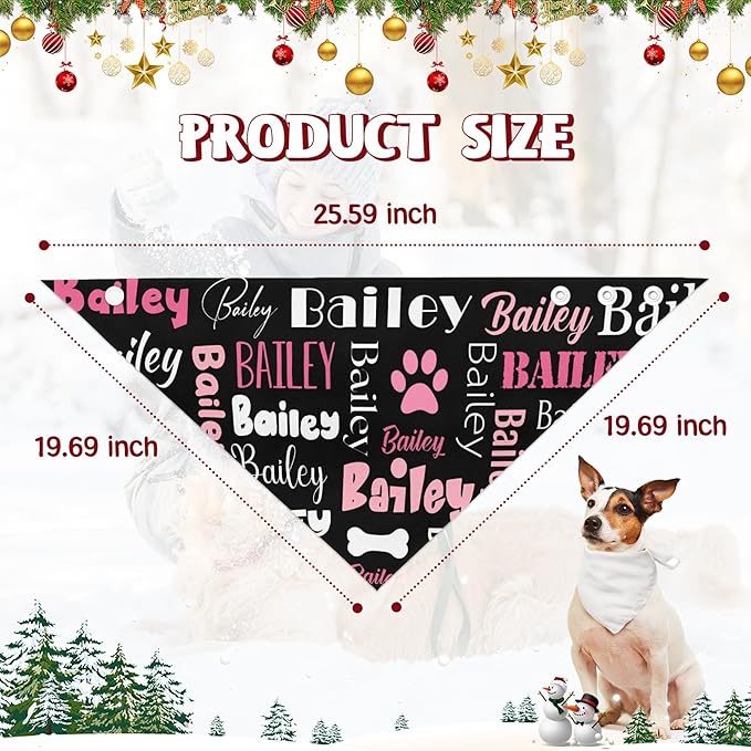 Personalized Dog Bandanas Custom Neckwear Name Button Anti-loosening Dog Scarf Triangle Bibs Kerchief Pet Costume Accessories for Small Medium Large Dogs Cats Pets Birthday-Black