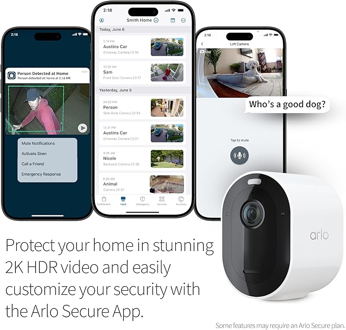Arlo Pro 5S Spotlight Security Camera 2K HDR | Outdoor | Wireless with Spotlight | Dual-Band Wi-Fi Connects to Strongest Network|12X Zoom, 2-Way Audio, Color Night Vision,Live Stream(White, 5 Cameras)