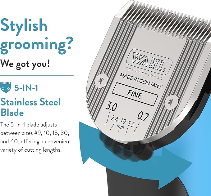 WAHL Professional Animal Bravura Lithium Ion Clipper - Pet, Dog, Cat, and Horse Corded/Cordless Clipper Kit, Turquoise (41870-0438)