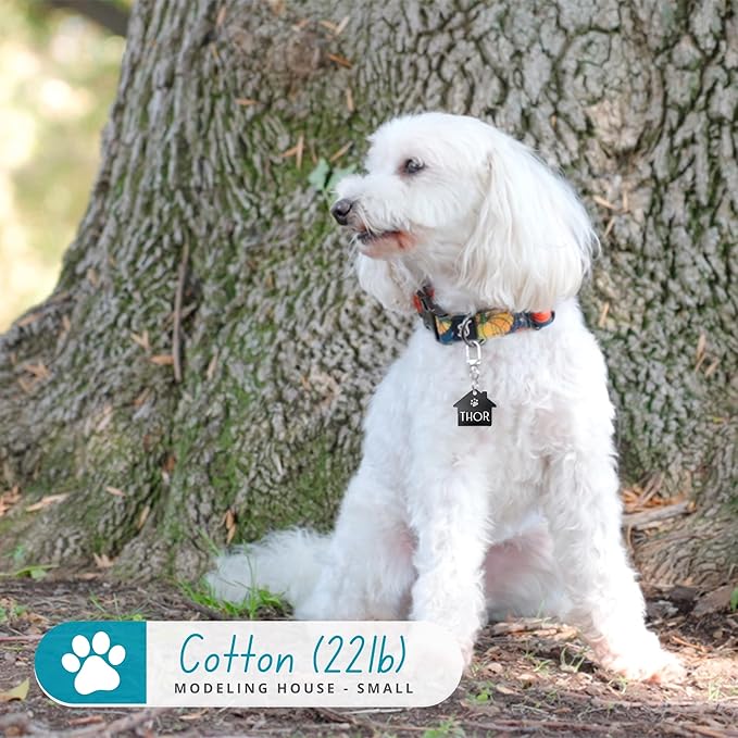 Ultra Joys Dog Tags Personalized for Pets - Hollow Paw Custom Pet ID Tag - Engraved Dog Tag for Small, Large Dogs - Small House in Black