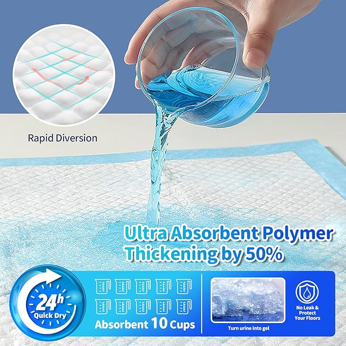 Upgrade Leak-Proof Pet Training and Puppy Pads, Jumbo Pee Pads for Dogs with Thicken Polymer Heavy Absorbency, Quick Dry Disposable Pee Pads for Cats Dogs - 50 Counts