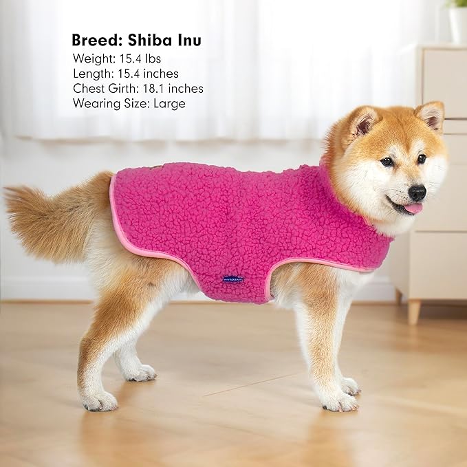 cyeollo 2XL Sherpa Dog Coat, Turtleneck Reversible Fleece Dog Vest Soft Doggy Sweater Thick Doggy Clothes for Cold Weather Winter Jacket Warm Dogs Coats for Medium Large Dogs, Fuchsia XXL