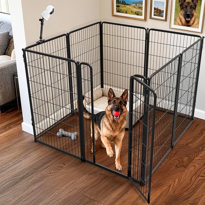 FXW Homeplus Unleashed Indoor Dog Playpen - Stress-Free and Safe Play, Heavy Duty 45 Inch 8 Panels with Playpen Camera Mount for Large Dogs, Black│Patented