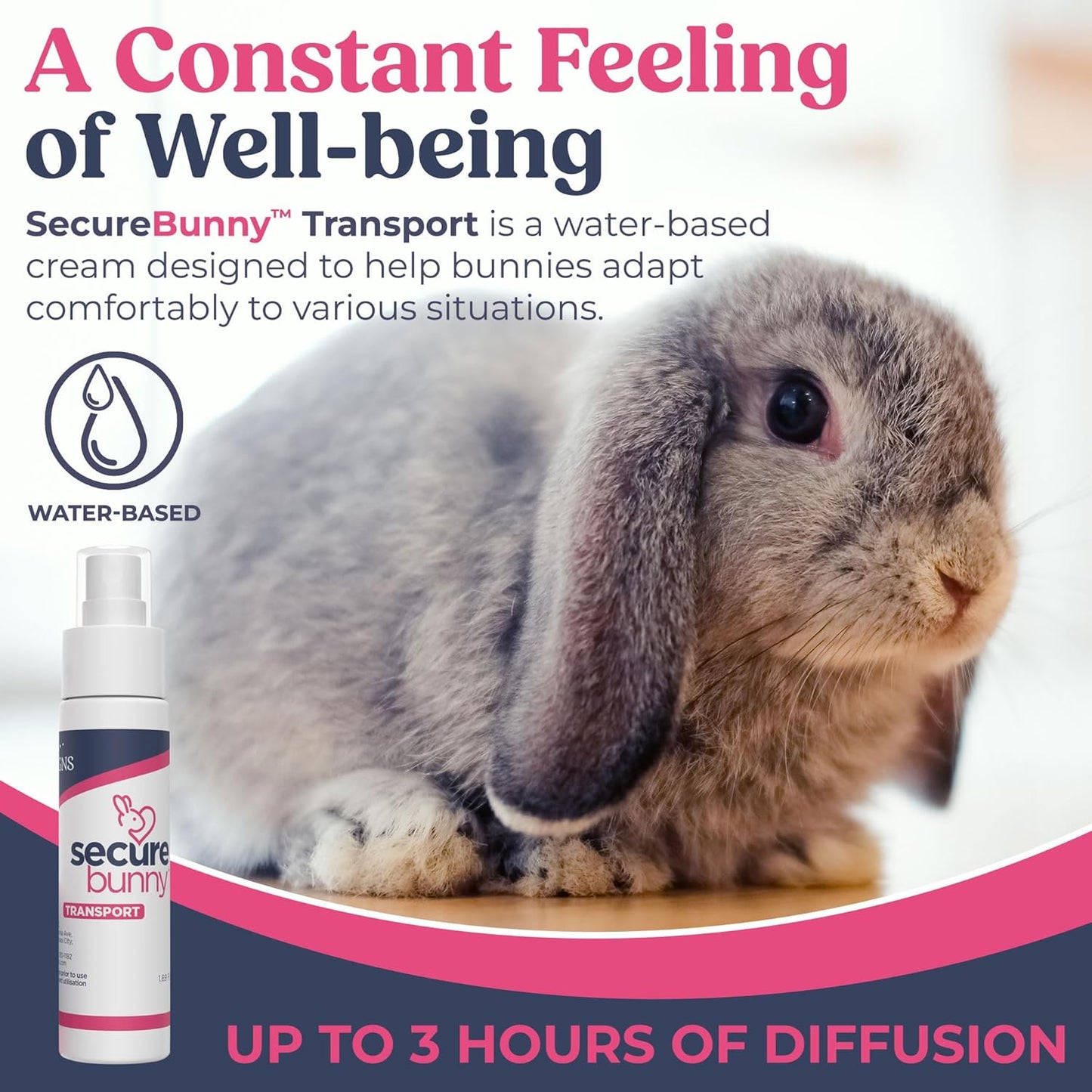 SecureBunny Transport, Water Based Calming Travel Spray, Naturally Supports Calm and Wellbeing, Naturally Relieving Anxiety and Stress