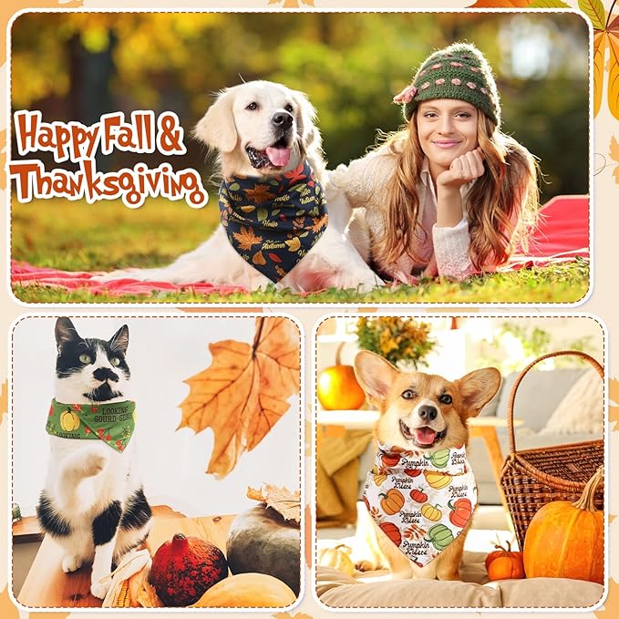 Abbylike 50 Pcs Dog Bandanas Bulk Pet Scarfs Triangle Bibs Adjustable Washable Puppy Kerchief Seasonal Pet Costume Accessories Grooming Supplies for Small Medium Large Dogs Cats(Fall)