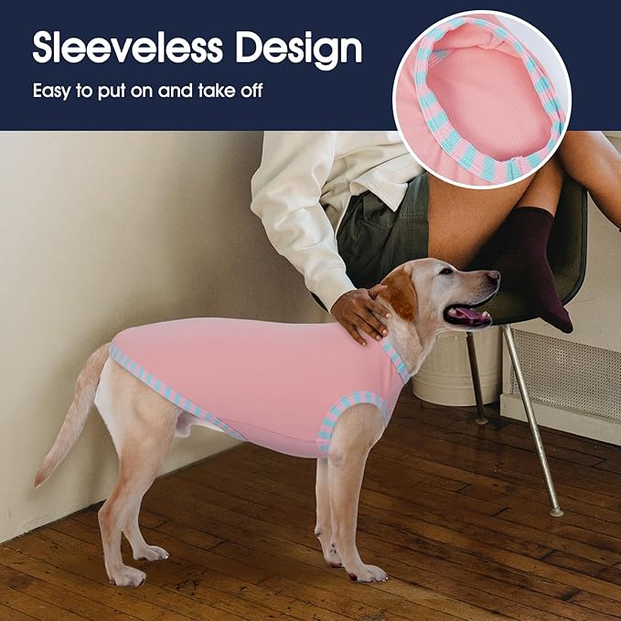 IECOii 2 Pack Sleeveless Dog Tees Shirt | Comfortable & Lightweight Fabric, Easy On/Off for Active Dogs, Pink+Green, L