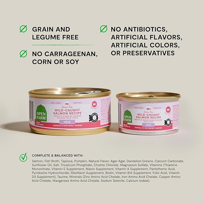 Open Farm Canned Cat Food Variety Pack, Paté for Complete & Balanced Nutrition, Grain-Free and Legume-Free Wet Cat Food, 2.8oz Cans (Case of 12)