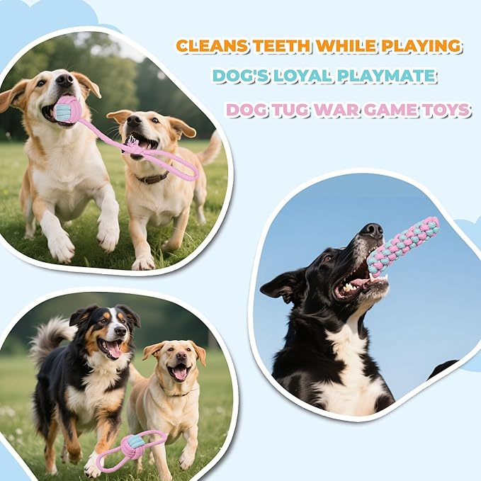 7 Pack Dog Rope Toys, Interactive Tough Chew Toys for Small and Medium Dogs, Clean Teeth and Relieve Boredom, Tug of War, Aggressive Chewers, Cotton Rope Knot Puppy Dental Toy, Pink