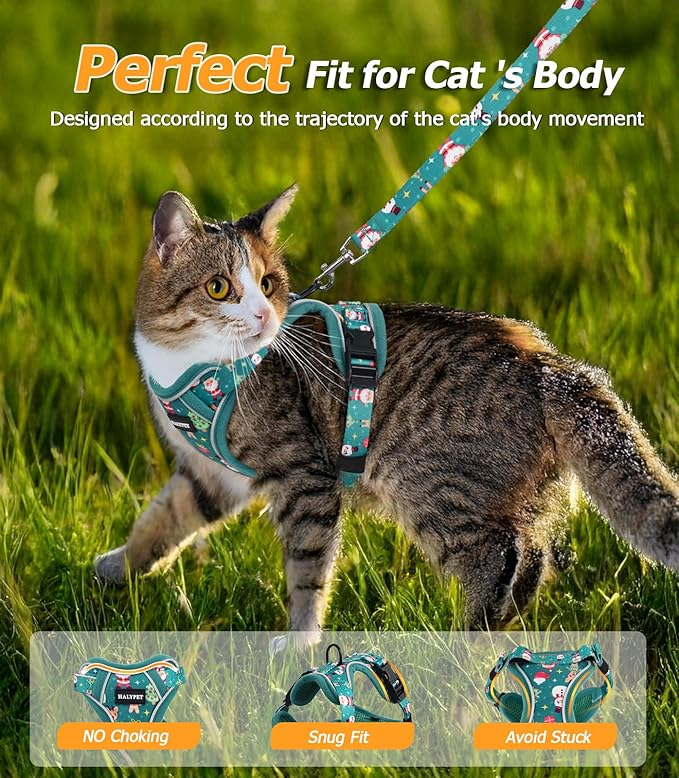 Halypet Cat Harness and Leash Set [MAX Safety 4th-Gen Upgrade] Escape Proof Adjustable Cat Leash Comfortable Soft Vest Easy to Wear Kitten Harness with Reflective Strip for Cats Walking, M Mint Green
