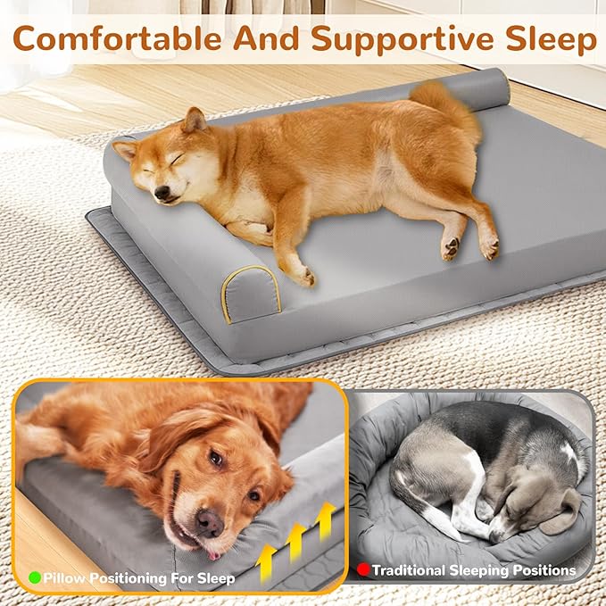 Dog Beds Large Size Dog, Waterproof Dog Bed with Anti-Slip Mat Washable, Memory Foam Orthopedic Pet Bed Chew Proof Pet Couch (Grey)