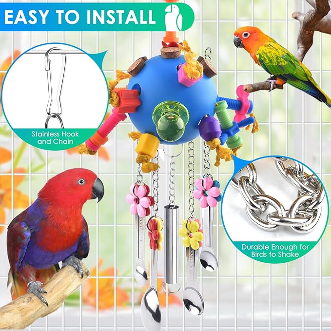 KATUMO Bird Toys, Parrot Pull Spoons Colorful Acrylic Stick Toys Bird Chew Toys for Amazon Parrot, African Grey, Conure, Caique, Quaker, Small Cockatoo, Mini Macaw, Eclectus and Similar Birds