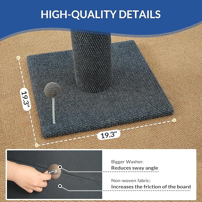 Cat Craft Cat Scratching Post Large Reticulate Carpet Scratching Post for Indoor Cats, Tall Cat Scratch Post, Carpet Cat Scratcher with Replaceable Toys, Sturdy Base, Large, Gray