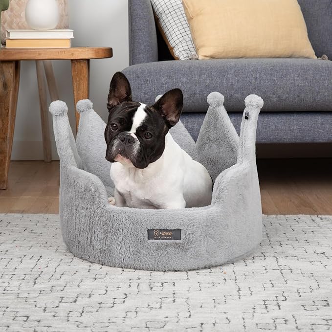 NANDOG Pet Gear Crown Cozy Round Dog & Cat Bed Collection Washable Indoor Pet Bed for Small Breeds-Soft Bed Fits in Crate or Kennel-Made of Ultra Soft Micro-Plush Material (Royal Light Gray Prive 18")