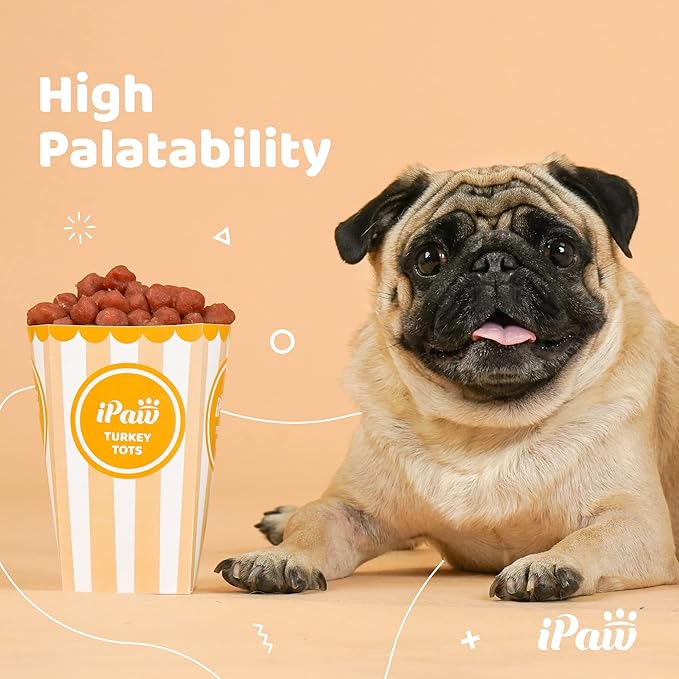 iPaw Turkey Tots Dog Treats for Puppy Training, All Natural Human Grade Dog Treat, US Sourced Raw Material, Hypoallergenic, Easy to Digest (Turkey Tots), 2 Packs