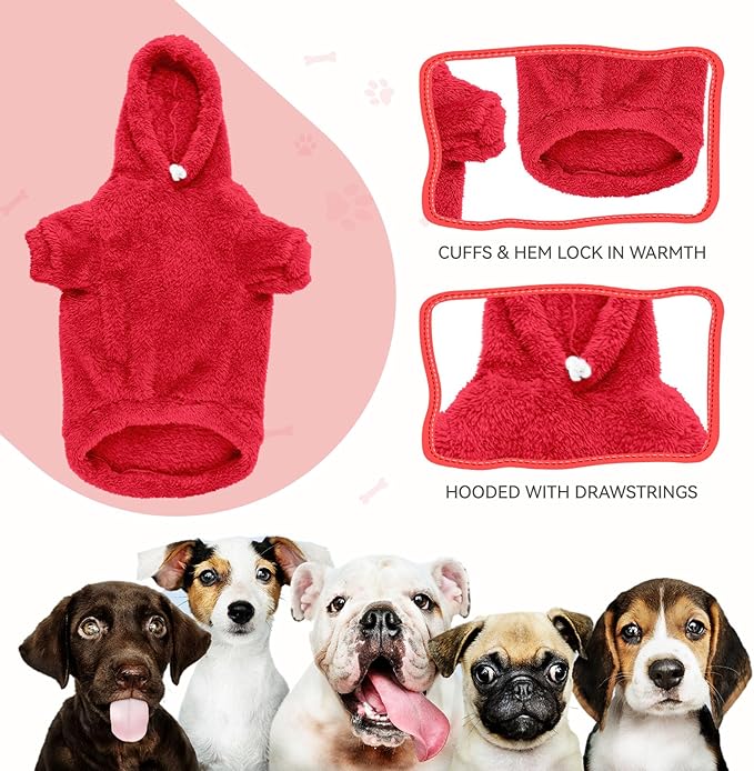 Fuzzy Dog Sweaters for Large Dogs Soft Double-Sided Plush Fleece Pet Sweater Clothes Pet Coats Dog Hoodie Sherpa Hooded Sweatshirt(Red-L)