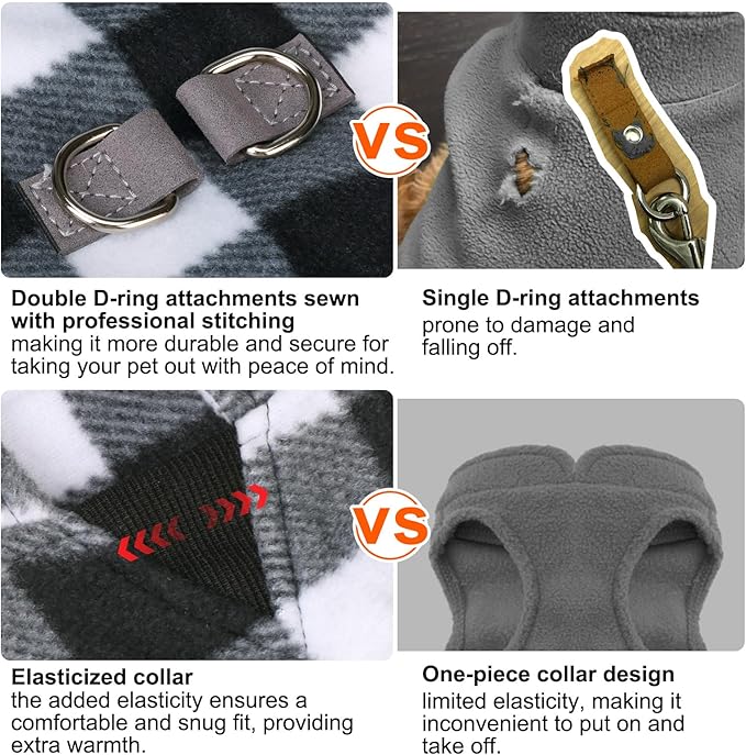 BEAUTYZOO Small Dog Sweater Fleece Vest Winter Jacket, D-Ring Leash Attachment for XS S Puppy Medium Sized Breeds Dogs, Cold Weather Dog Clothes Windproof Keep Warm, Classic White Plaid XS