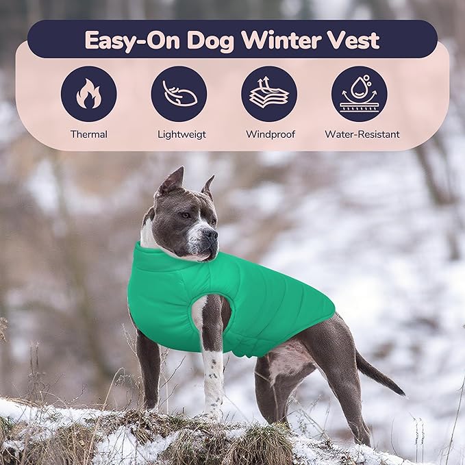 PUMYPOREITY Dog Puffer Coat with Detachable Scarf, Warm Padded Cold Weather Vest, Windproof Lightweight Snowsuit, Water Resistant Dog Winter Coats, Thermal Winter Jacket for Small Medium Large Dogs