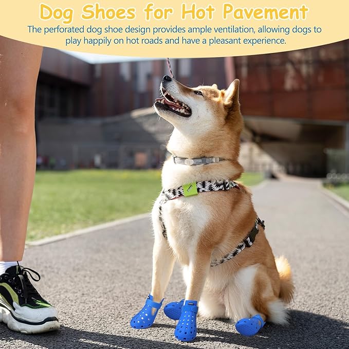 Dog Shoes for Hot Pavement Non-Slip Waterproof Dog Shoes for Medium Dogs Large Size Dogs Easy ON & Off Adjustable Easy-Clean for Beach Outdoor Blue, Size M: (3’’x2.25’’)(L*W)