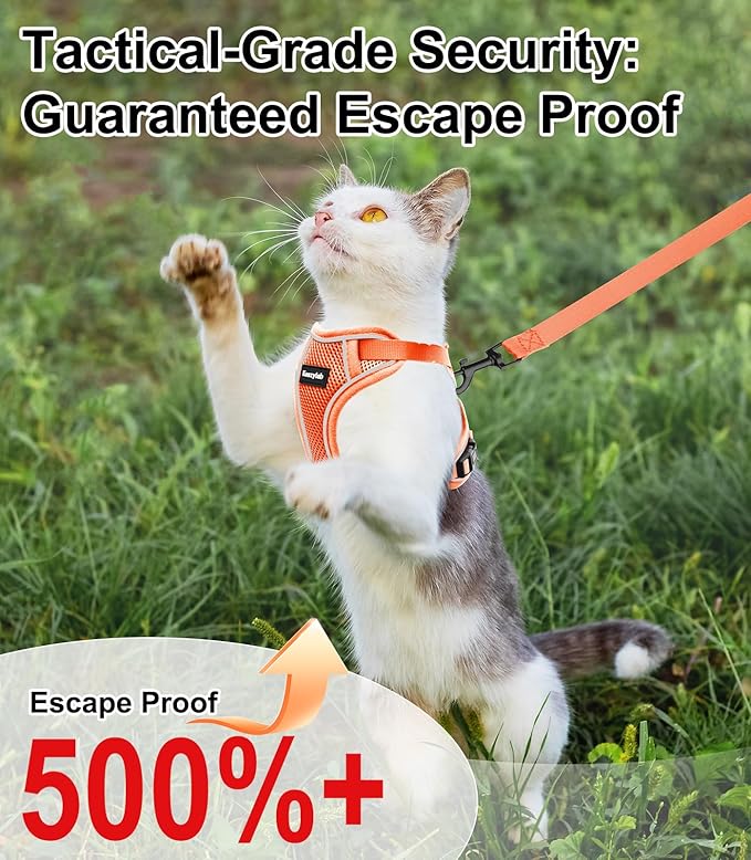 Cat Harness and Leash for Walking Escape Proof Soft Adjustable Cat Leash Breathable Comfortable Vest Easy to Wear Kitten Harness for Outdoor Travel Orange S