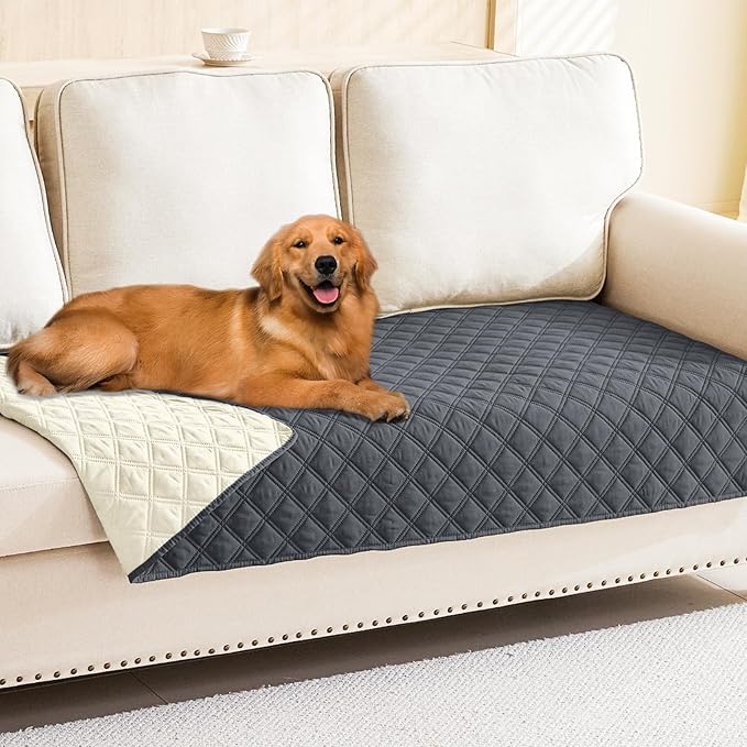 Smiry Waterproof Dog Bed Cover Pet Blanket, Soft Washable Dog Blanket for Furniture Bed Couch Sofa Reversible, Checkered (30"x70", Dark Grey/Beige)
