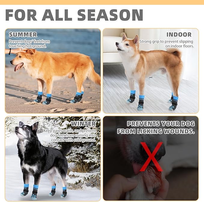 KOOLTAIL Dog Socks for Hot/Cold Pavement to Prevent Licking Paws,Dog Boots&Paw Protector for Hardwood Floors Anti Slip,Traction Control No Twist Grip Booties for Small Medium Large Senior Dogs XL