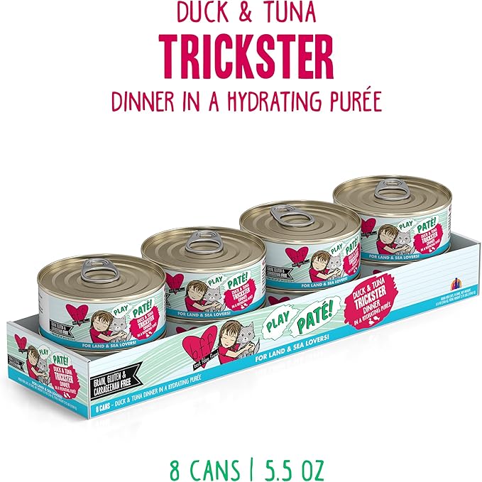 B.F.F. Play - Best Feline Friend Paté Lovers, Aw Yeah!, Duck & Tuna Trickster with Duck & Tuna, 5.5oz Can (Pack of 8)