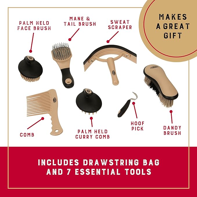 Weaver Leather Horse Grooming Kit, 7-piece Horse Brush Set with Organizer Tote Bag, Equine Care, Horse Tack Room Equipment, Grooming Horse Supplies