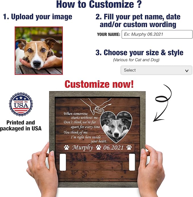 Customized Dog Collar Memorial Picture Frame Wooden Bereavement Gift Sympathy Home Wall Art Decoration Pet Loss Sign Personalized Memorial Cat Dog Frames Deceased Pet In Loving Memory Keepsake