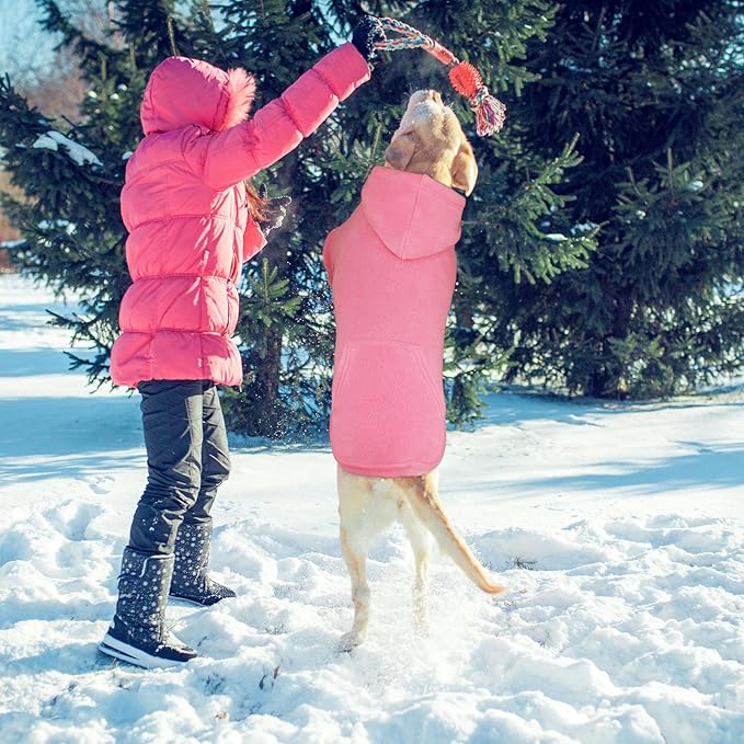 Dog Sweaters for Large Dogs,Extra-Large Dog Hoodie,Warm Fleece Sweatshirt with Hood & Pocket,Leash Hole,Cozy Cold Weather Pet Clothes Sweater Hoodie for Large Dogs(Pink,XXL)