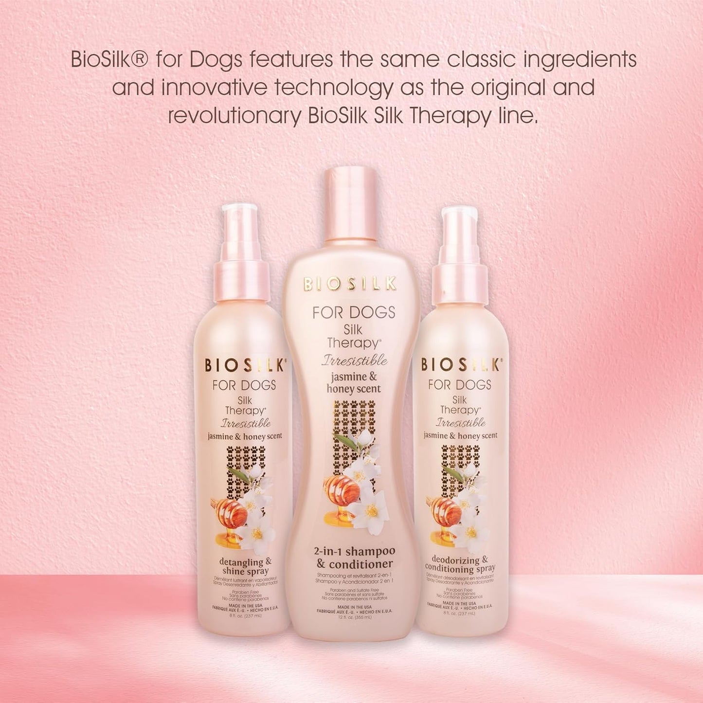 BioSilk for Dogs Silk Therapy Irresistible Deodorizing and Conditioning Spray, Scented, Jasmine and Honey Scent, Paraben Free, Made in The USA, 8 Fl Ounces