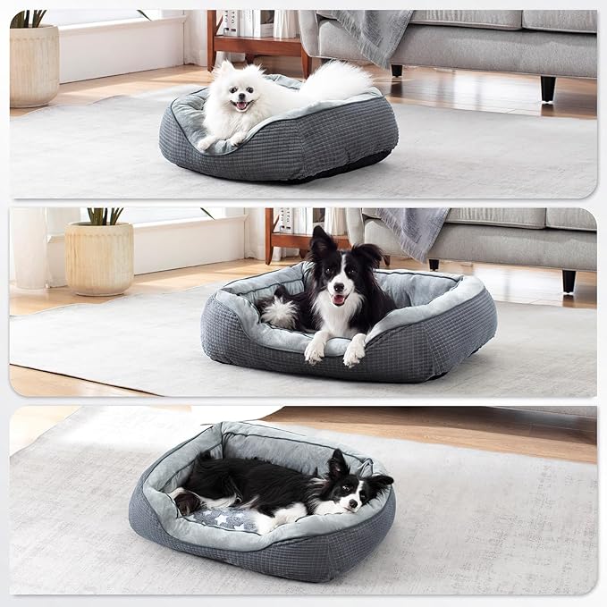SIWA MARY Dog Beds for Medium Large Dogs, Washable Pet Bed with Wide Sides, Pentagram Pattern Design, Warming Soft Orthopedic Puppy Bed for Pet Sleeping, Non-Slip Bottom