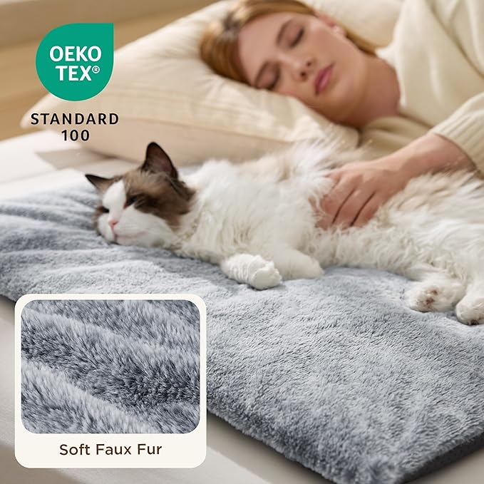 Bedsure Self Warming Cat Bed, Extra Warm Self Heating Pad for Cats & Dogs, Anti-Slip Small Thermal Pet Mat Indoor with Removable Washable Cover, 24" x 18", Grey
