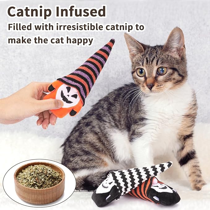 Retro Shaw Cat Toys, Halloween Gnomes 3Pcs, Horror Crinkly Catnip Toys for Indoor Cats Kitten, Interactive Cat Nip Kitty Kicker Chew Tossing, Safe Teeth Cleaning Toy for All Breeds