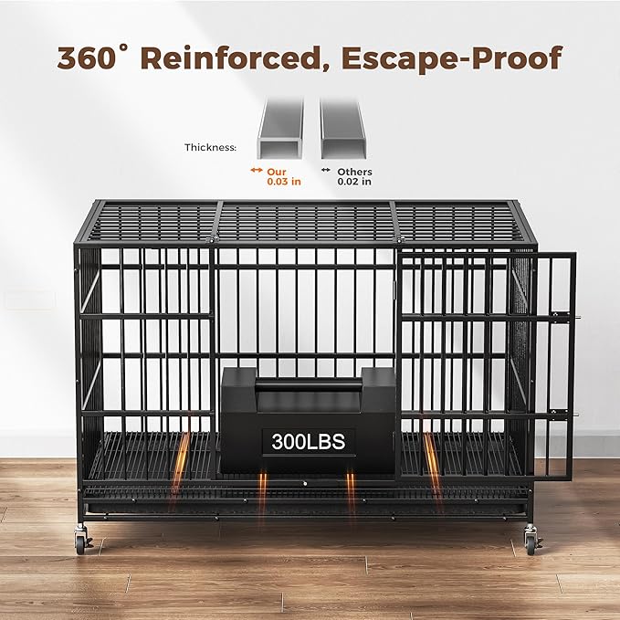 38" Heavy Duty Dog Crates for Small Dogs, Escape Proof, Upgraded 4 Lockable Wheels, Removable Door, Dog Kennel Indoor, Max Load 300Lbs, Easy to Clean, Medium Dog Crate for High Anxiety Dogs