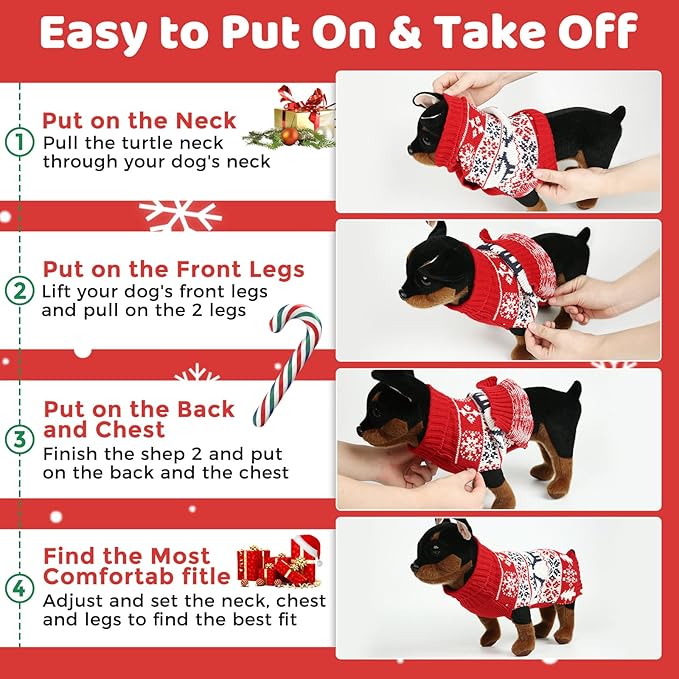 Christmas Dog Sweaters for Small Large Dogs Girl, Soft Warm Pup Dogs Shirt, Turtleneck Dog Sweaters for Medium Large Dogs, Double Knitting Collar for Outdoors Playing L