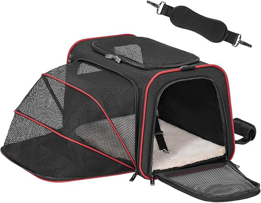 Petsfit Expandable Cat Carrier Dog Carriers,Airline Approved Soft-Sided Portable Pet Travel Washable Carrier for Kittens,Puppies,Removable Soft Plush mat and Pockets,Locking Safety Zippers