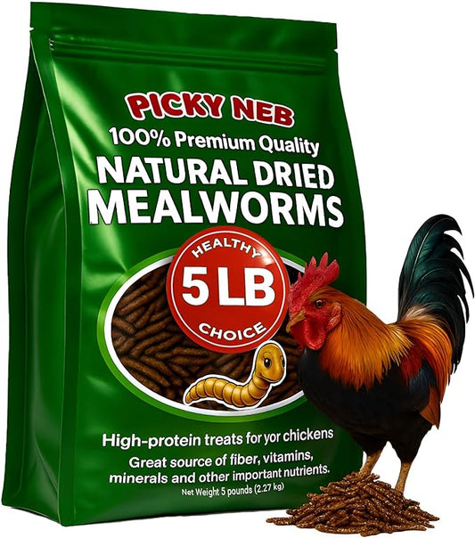 Dried Mealworms 100% Non-GMO 5 Lb - Mealworms for Birds, Chickens, Ducks - Perfect High-Protein Treats - Whole Large Meal Worms, Dried for Chickens and Bluebird Food Bulk
