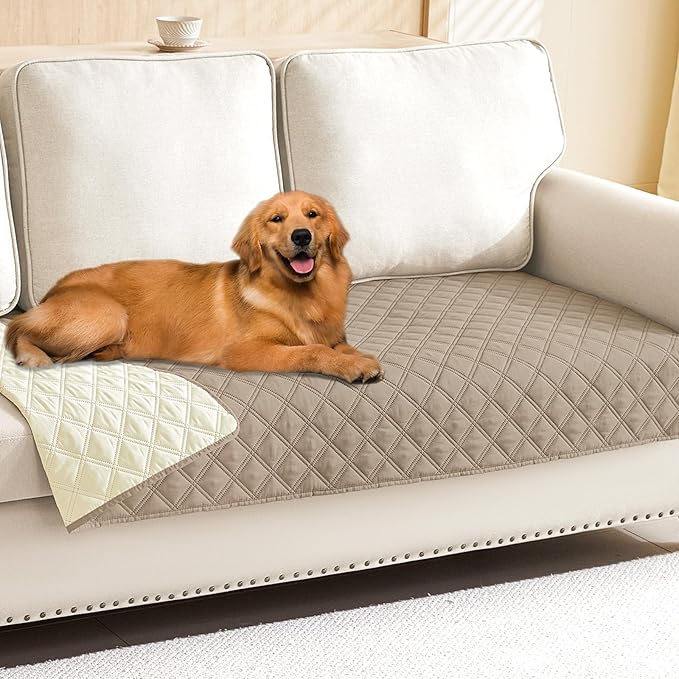 Smiry Waterproof Dog Bed Cover Pet Blanket, Soft Washable Dog Blanket for Furniture Bed Couch Sofa Reversible, Checkered (40"x70", Taupe/Beige)