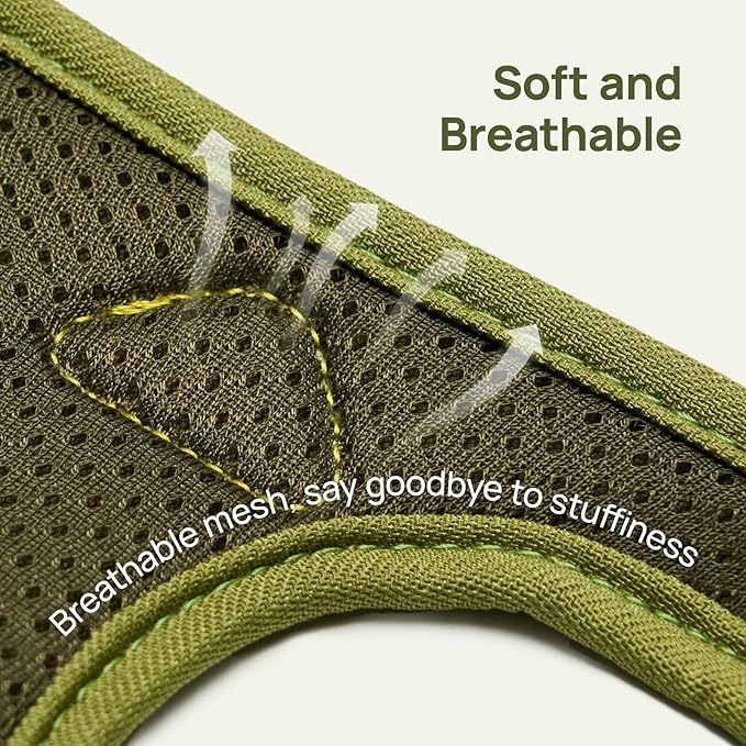 Cat Harness and Leash Set, Step-in Escape Proof Adjustable Vest Harness for Small Medium Large Cats, Lightweight Soft Breathable Reflective Kitten Harness for Walking Travel, Camping(Green, M)