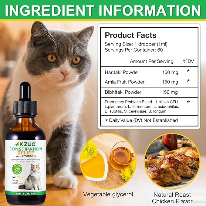 Cat Laxative, Cat Constipation Relief, Constipation Relief for Cats, Cat Laxative Constipation Relief, 100% Pure Natural Cat Constipation Treat with 6 Probiotics Cat Stool Softener