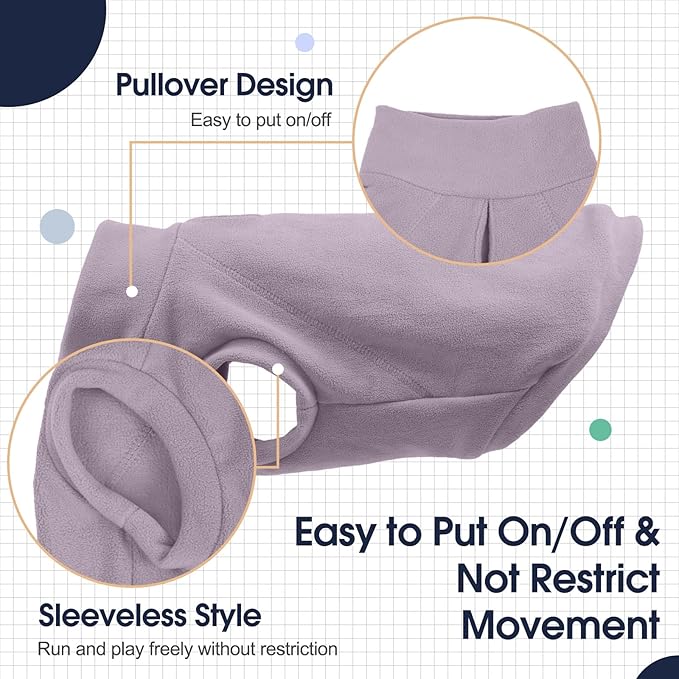 IECOii 2 Pack 4XL Dog Fleese Sweater - Warm & Stretchy, Machine Washable, Doberman Sweaters for Indoor Outdoor, Soft Dogs Coats Boy Girl for Fall Winter (Size XXXXL,Dark Purple & Light Purple)