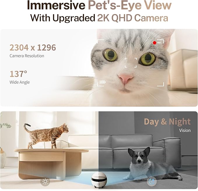Enabot EBO 2K Camera Robot ROLA Mini: Movable Pet Camera Battery-Powered with Phone App, Indoor Cam w/One-Touch Call, 2-Way Talk, Night Vision, Motion Detection, Video Recording